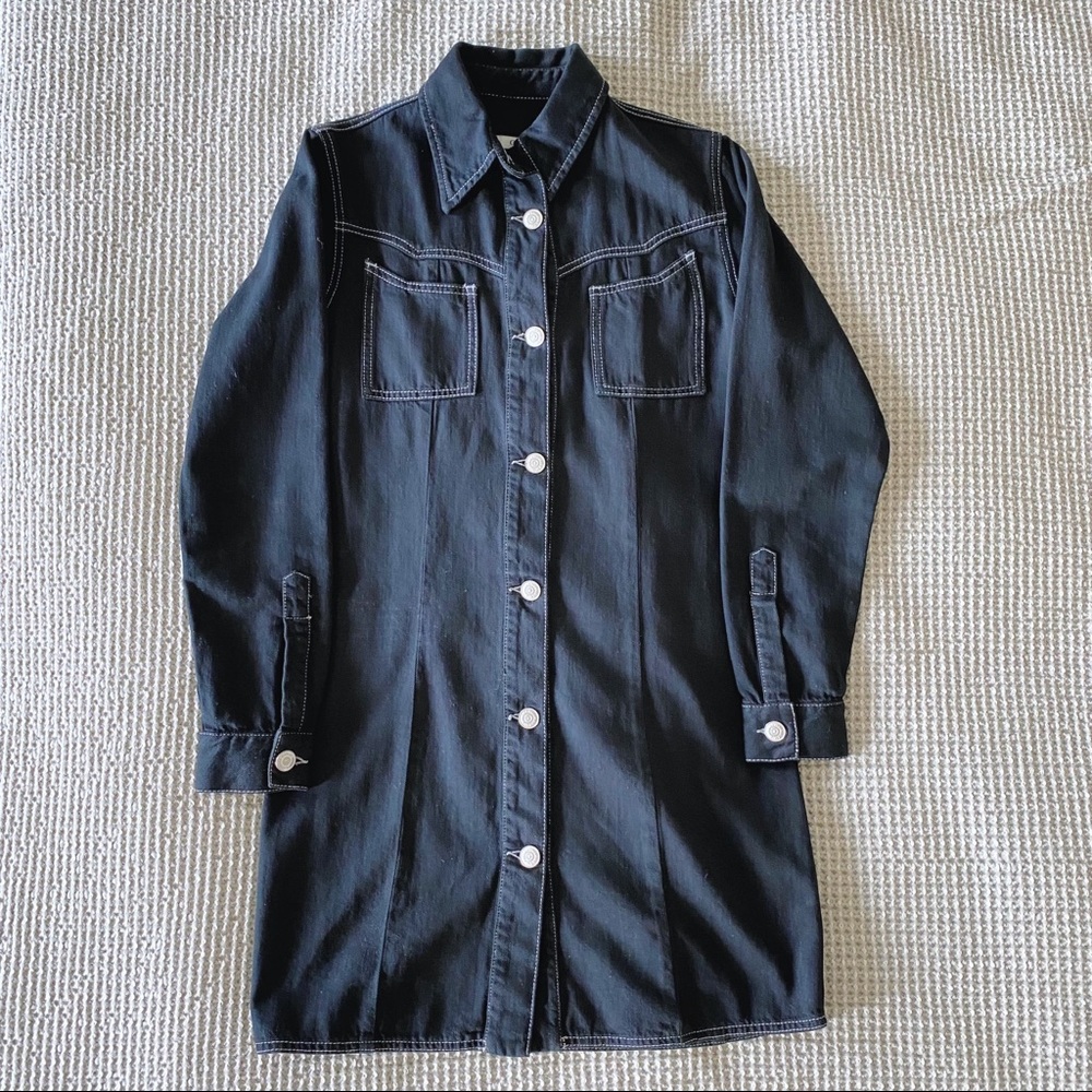 Ganni Black Denim Shirt Dress in Size 34